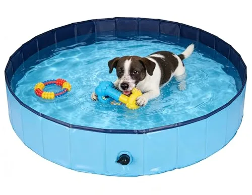 Rinling Piscina para perros, 80x20 cm Piscina plegable para perros con base antideslizante (Azul S)