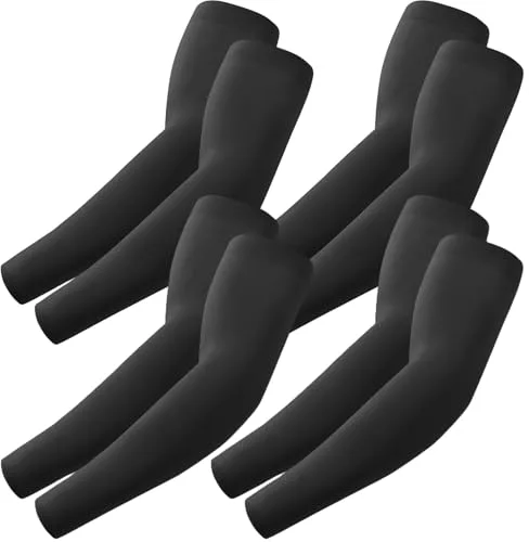 fuinloth 4 Pares Mangas de Brazo para Hombres y Mujeres, Deporte Compresión Protección Solar 4 Negro