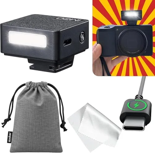 Godox iM20 Mini Cámara Flash, 5 Niveles de Salida, 440 Flashes a Potencia Total, Carga USB-C, Compatible con Ricoh GR III, GR III X, Canon Sony Nikon Fujifilm Pentax Pana