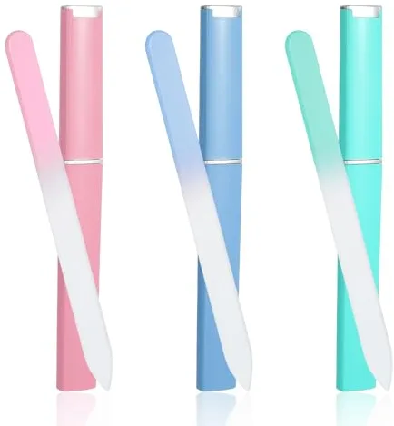 Wanmu Paquete de 3 limas de uñas de vidrio para uñas naturales, limas de uñas de cristal para mujeres, juego de limas de uñas profesionales de viaje, lima de uñas grabada de doble cara
