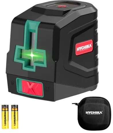HYCHIKA Nivel Laser Verde, Horizontal y Vertical Nivel Láser Autonivelante, Láser de Línea con Bolsa de Lona y 2 Baterías AA, para Decoración del Hogar, Bricolaje