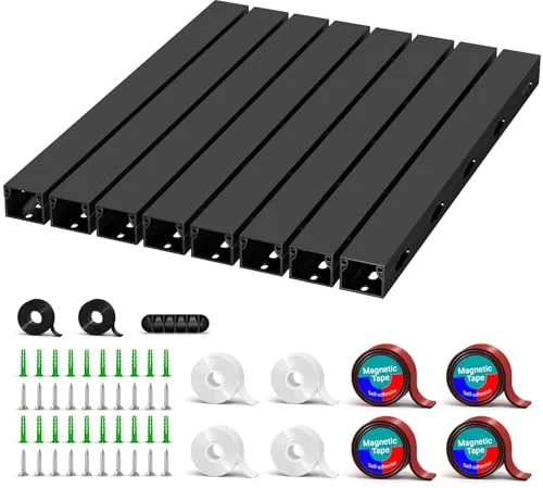 Conducto de gestión de Cables Debajo del Escritorio, Canaletas para Cables Adhesivas Magnetic, Organizador de Cables para Ocultar Ordenador, Mesa de Juegos, Red, TV, Cable de Alimentación (8PCS)