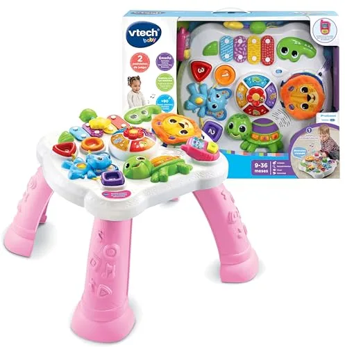 VTech-Baby Mesita Infantil Actividades Sensoriales rosa, Mesa de desarrollo para bebés, Múltiples juegos, Panel interactivo extraíble, Actividad musical y evolutiva, Regalo bebés +9 meses, Versión ESP