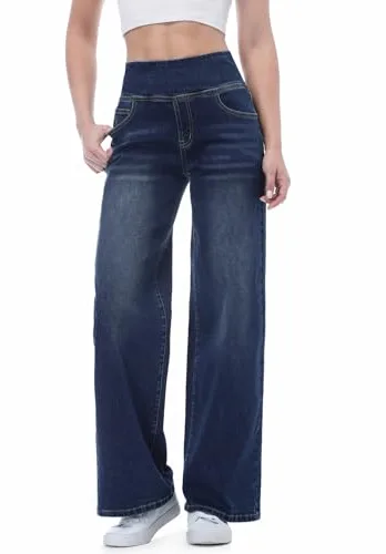 Chasehot Vaqueros Mujer Largos, Pantalones Rectos y Ancha Jeans Elásticos Push Up Cintura Alta con Bolsillos Talla Grande, Lavado Indigo Oscuro-XXL, 31"