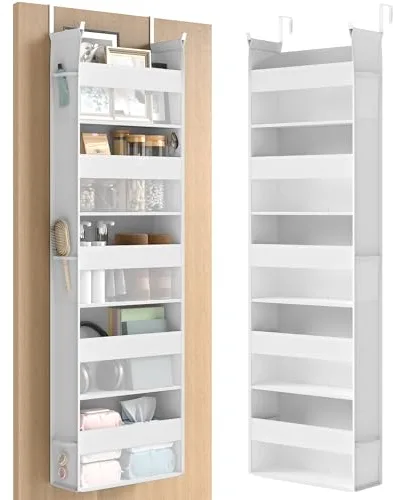 SONGMICS Organizador Colgante, Estante de Colgar, Organizadora de Puerta, Almacenamiento de Tela, Red de Nylon Transparente, Plegable, Ganchos de Metal, Bolsillos Laterales, Blanco Nube RDH007W01