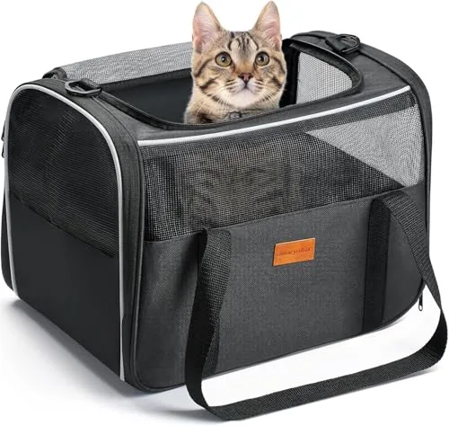 Morpilot Transportín Perro y Gato, Bolsa de Transporte Plegable y Transpirable con Correa de Hombro Ajustable, Ideal para Gatos y Mochila de Viaje para Perros Pequeños