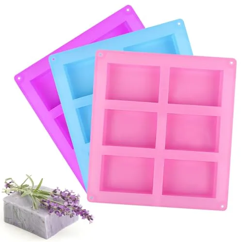 3 Piezas Moldes para Jabones, Molde De Silicona Rectangular de 6 Cavidades, Moldes Silicona para Jabones, Molde para Jabón para Jabones Artesanales, Pasteles, Cubitos