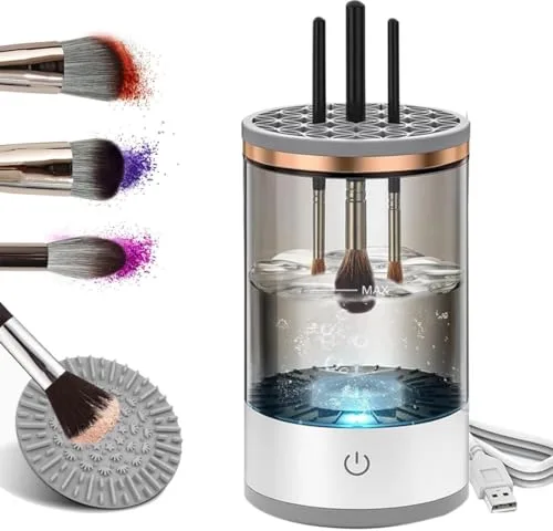 Limpiador de Brochas de Maquillaje Eléctrico 3 en 1, Limpia Seca y Almacena con Tecnología Sónica – Obtén un Set Impecable en 30s, el makeup brush cleaner ideal para tu rutina, Negro