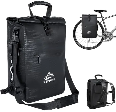 3 en 1 Alforjas para Bicicleta, 25L Mochila para Bicicleta Impermeable con Funda para Portátil, Alforjas para Portaequipajes&Bolso de Hombro&Mochilas - Ideal para Ciclismo/Viajar/Viajar al Trabajo