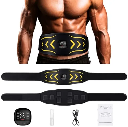Unegnel EMS Estimulador Muscular, Electroestimulador Abdominal con 10 Modos 30 Intensidades E Indicador De Consumo De CaloríAs para Hombres Y Mujeres