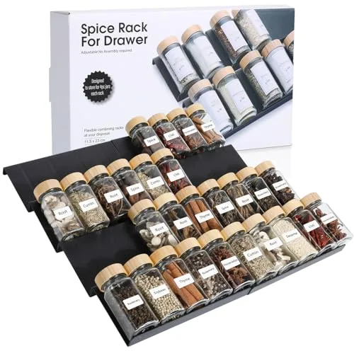 AiQInu Especiero para Cajones 8 Piezas, Organizador de Cajones de Especias, Estante Especias Extensible de 23 a 46 cm, para Almacenamiento de Cocina, Encimera, Armario, Estante