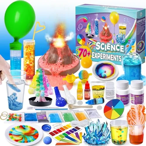UNGLINGA 70+ kits de experimentos para niños y niñas, caja de experimentos científicos, juguetes para niños, regalos para niños, kit de construcción química volcán para niños