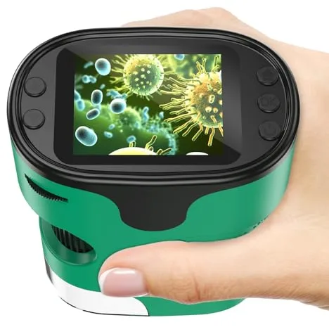 Microscopio de Mano 1000X para niños, 4K, Pantalla de 2 Pulgadas, Recargable, Mini microscopios Digitales de Bolsillo con Kit de Diapositivas, Regalo Edu portátil, para niños y Estudiantes