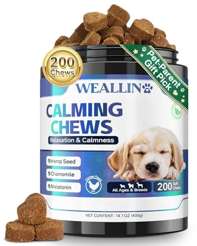 WEALLIN Masticables Calmantes para Perros, 200 Unidades para Apoyar la Calma en Perros, Separación, Ladridos, Viajes, Fuegos Artificiales, para Todas Las Razas y Tamaños, Sabor a Pollo
