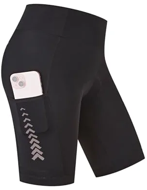 Santic Pantalones Cortos de Ciclismo Pantalones Cortos de Ciclismo Acolchados de Cintura Alta para Mujer con Bolsillo UPF50+