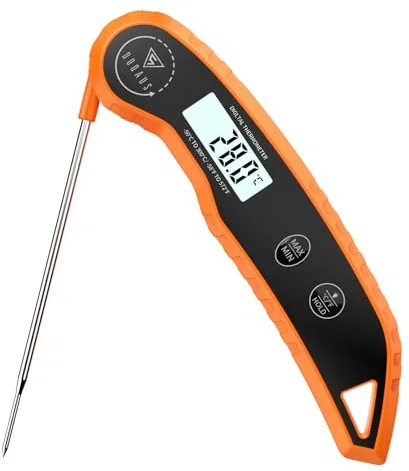 ‌DOQAUS Termometro Cocina, Termometro Digital Cocina, 3 Segundos Lectura Rápida, Precisión ±0,5℃, Pantalla LCD, Termómetros para vino y cerveza, Carne, BBQ, Horno, Aceite, Agua(Naranja)