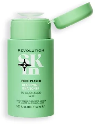 Revolution SKin, Pore Player Clarifying Toner, Tónico Facial Purificante con Ácido Salicílico, Exfolia Suavemente, Vegano y Libre de Crueldad, 150ml