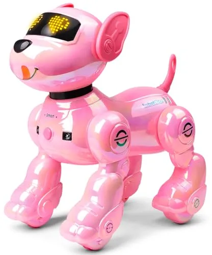 VATOS Nuevo Perro Robot de Control Remoto para Niños, Cachorro Robótico Inteligente Programable con 17 Funciones Interactivas, Canta, Baila, Camina, Juguete Robot para Niñas de 3 a 8 Años, Rosa