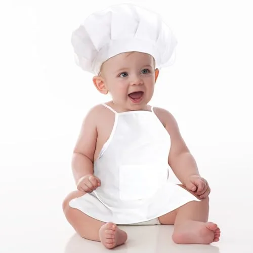 Disfraz de cocinero de 2 piezas para fotografía de recién nacido, delantal de bebé y gorro de cocinero, minigorro de cocinero para niños pequeños, de algodón, para fotografía infantil