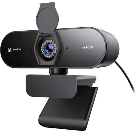 N newline Webcam 4K para PC con Sensor Sony de 1/2.55", PDAF autoenfoque, 2 micrófonos con cancelación de Ruido, UHD 4K@30fps y 1080p@60fps, Camara Web USB para videoconferencias, Streaming y Gaming