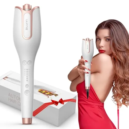 BUJIYI Rizador de Pelo Automatico, Rizador Pelo Ondas, con 4 Niveles de Temperatura Ajustables, 3 Opciones de Tiempo de Calentamiento, Diseño Antiquemaduras, no Daña el Cabello