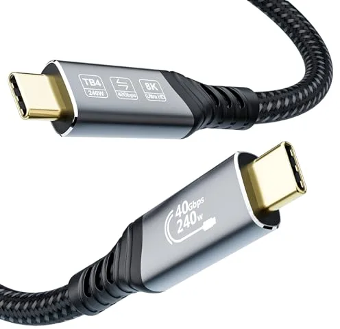 EUDOBEL Cable USB 4 Thunderbolt 4 0.5m, Cable USB C Datos 40Gbps,USB C 8K@60Hz 4K@144Hz Carga Rápida 240W para Thunderbolt 5, Thunderbolt 3, eGPU, MacBook, SSD, Switch, Mac mini, VR, Monitor USB C