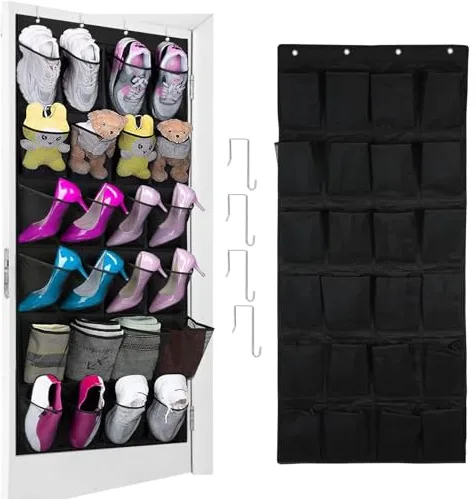 qimeyu Zapatero Colgante Puerta,Organizador de Zapatos Puerta,Zapatero Puertas Colgante con 24 Bolsillos,Organizador de Zapato Plegable para Colgar Zapato (Negro)