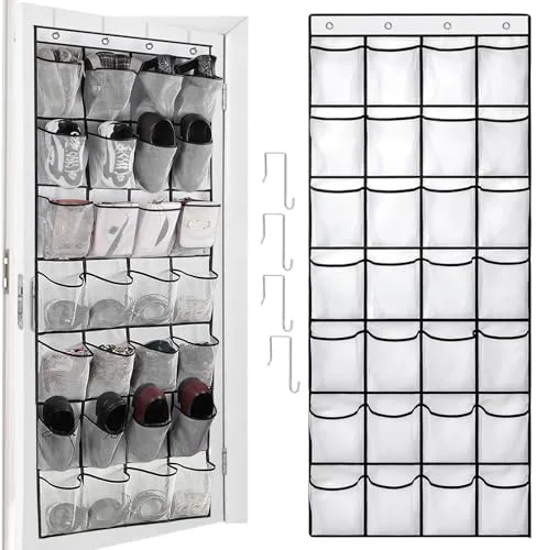 qimeyu Zapatero Colgante Puerta,Organizador de Zapatos Puerta,Zapatero Puertas Colgante con 28 Bolsillos,Organizador de Zapato Plegable para Colgar Zapato (Blanco)