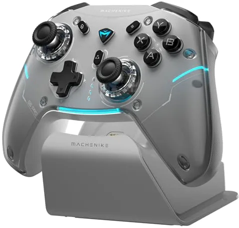 Machenike G5PROMAXSE Mando PC Gaming Inalambrico con Base de Carga, Hall Joystick Hall Trigger, Gamepad Mando Bluetooth para STEAM/PC/Switch/iOS/Android, Turbo/Vibración, Gris