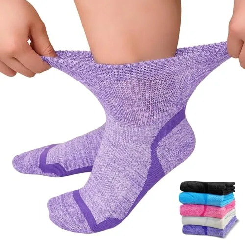 ZFSOCK Calcetines Diabeticos Hombre Mujer: Calcetines Bambu Sin Costuras Sin Goma Extra Anchos No Aprietan para Pies Hinchados - Multicolor, 5 Pares, Talla 43-46