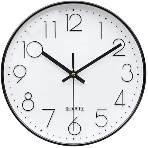 VIKMARI Blanco y Negro Reloj de Pared, Movimiento de Cuarzo Silencioso Moderno Reloj para Salon Cocina Cuarto de Baño Dormitorio Oficina, 25cm