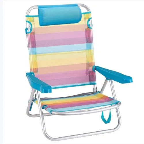 Silla de Playa Plegable LOLAhome Rainbow, Silla Camping, Silla Baja Reclinable 4 Posiciones, Aluminio con Asiento Textileno Transpirable, Arco Iris, Multicolor, Fácil Transporte