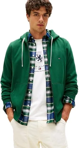 Tommy Hilfiger Chaqueta con cremallera Hombre Essential Fleece Zip Through con bolsillos, Verde (Ornamental Green), XS