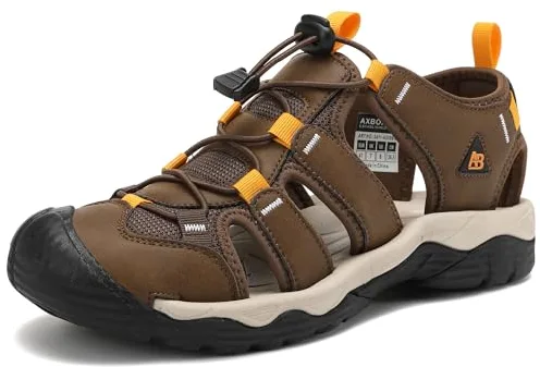 AX BOXING Sandalias Hombre Verano Cuero Sandalias Deportivas Zapatillas Senderismo Al Aire Libre Trekking Tamaño 41-45 EU(Marrón_B,43 EU)