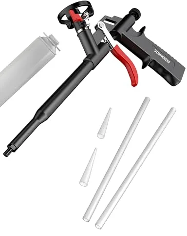 Pistola de espuma de poliuretano, pistola dosificadora de metal recubierta de teflón, mango ergonómico para una aplicación precisa de espuma de construcción y espuma de montaje, herramienta