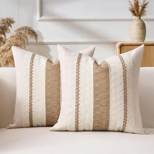 Aisybaklyn Algodón Lino Fundas de Cojines 40x40 cm 2 Piezas Boho Marrón Funda Cojin Sofa Textura Tejida Bohemia Decoracion Hogar Moderno para Sofá Cama Decorativos Silla Habitacion Oficina Salón
