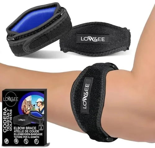 LOW&EE® Codera Epicondilitis Hombre - Mujer 2 Uds, Coderas Epicondilitis, Cinta de Codo Tenista, Coderas de Golfista Ajustable y Antideslizante, Muñequera Tendinitis, Levantamiento de Pesas