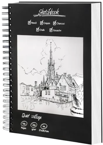 Sketchbook A4 – Cuaderno de Dibujo Premium, 50 Hojas / 100 Páginas, 200 g/m² Bloc de Dibujo A4, Block Dibujo con Encuadernación Espiral, Ideal para Dibujar y Notas
