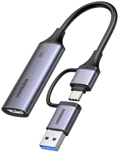 UGREEN Tarjeta de Captura de Video HDMI 4K 30Hz a USB A USB C 3.0 2K 30Hz 1080P para Streaming Grabación de Juegos y Transmisión en Vivo Compatible con Quest 3 Switch 2 PS5 PS4