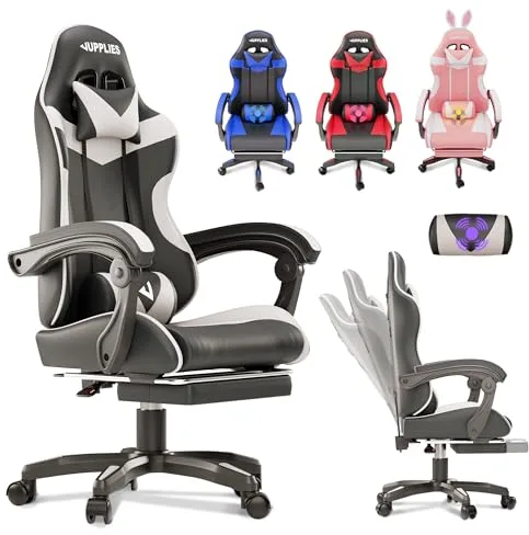 JUPPLIES Silla Gaming Profesional con Masajeador - Silla de Oficina Ergonómica con Reposapiés, Altura Regulable y Respaldo Abatible - Silla Gamer para Juegos