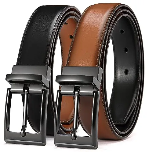 CHAOREN Cinturon Hombre Cuero 1 Pieza, Cinturón Hombre Reversible Negro Marrón 32mm, Para Traje Negocios y Pantalones Casuales