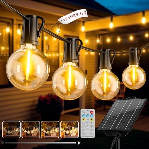 FIFlying Guirnaldas Luces Exterior Solar, 17.1M/56.1Ft Lámparas Solares de Jardín Luces con 24+1 G40 Bombillas, 8 Modos Impermeable Guirnalda Solares para Jardín, Terraza, Navidad, Fiesta