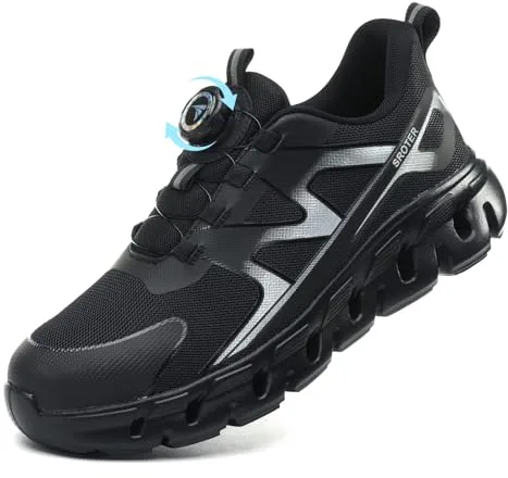 AEKYIWL Zapatos de Seguridad Hombre Mujer Calzado de Seguridad Ligero Comodo Zapatillas Trabajo Transpirable Antideslizante Botas Trabajo Negro, 43 EU
