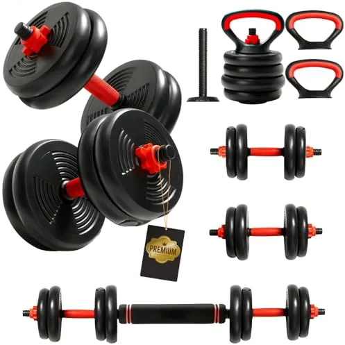 ManiBoom Juego de Pesas y Mancuernas 2 en 1 Ajustables - Juego Mancuernas 10kg - 50kg ANTIDESLIZANTES - Juego de Pesas para Casa con Barra Ajustable y Cierres de SEGURIDAD - Kit de Ejercicio