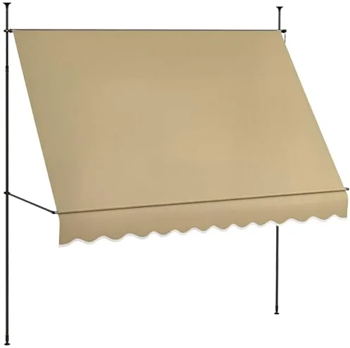 Outsunny Toldo Manual Retráctil 3x1,2 m Toldo Exterior Terraza Enrollable Altura Ajustable con Manivela 210-300 cm Sin Taladro Protección UV30+ para Balcón Jardín Beige