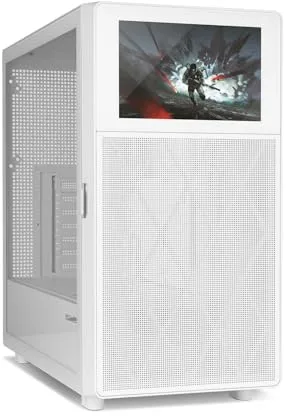 NOX Xtreme Products Hummer BIOS - Semitorre ATX | M-ATX | ITX, Pantalla LCD 8" Personalizable, Panel Frontal Metal Mesh, Lateral Cristal Templado, Espacio 11 Ventiladores, USB-C y 3.0, Color Blanco