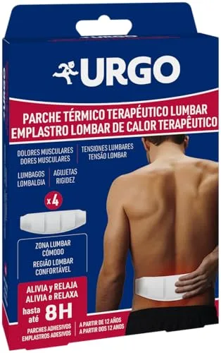 Urgo - Parche térmico terapéutico lumbar - Indicado para dolores musculares y articulares - Caja con 4 parches de 9 cm x 28,8 cm