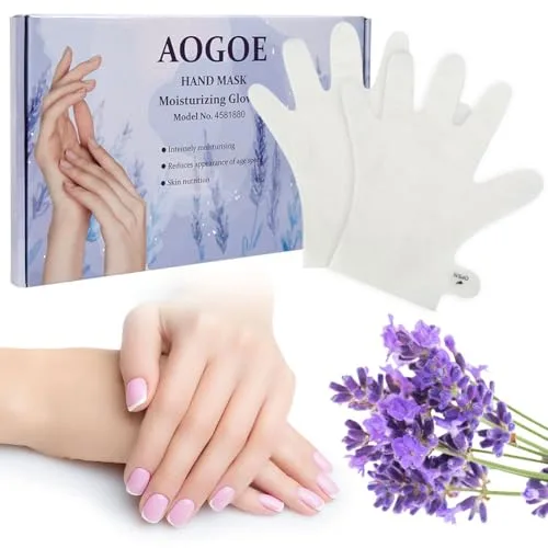 AOGOE Mascarilla para Manos, 6 Pares Guantes Hidratantes Mascarilla Aroma Lavanda con Niacinamida, Blanqueador Manos Guantes Hidratantes para Pieles Secas, Ásperas y Agrietadas para Hombres y Mujeres