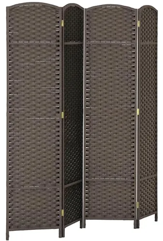 HOMCOM Biombo de 4 Paneles 160x170 cm Separador de Ambientes Plegable Biombo Separador de Ambientes para Salón Dormitorio Oficina Marrón