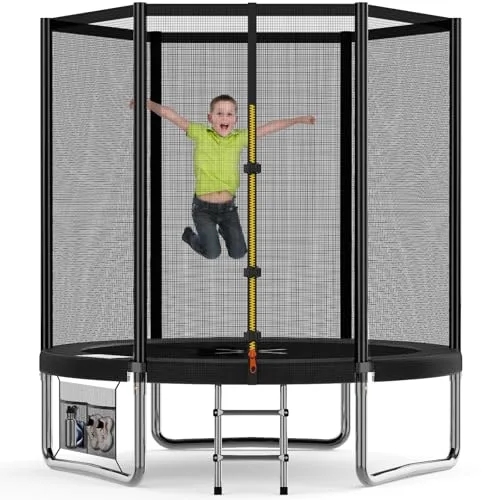 Devoko Cama Elástica Exterior para Niños Ø 183/228/305/366/427 cm, Trampolines para Niños con Malla de Zapatos, Escalera, Red de Seguridad, Capacidad de Carga 50 kg